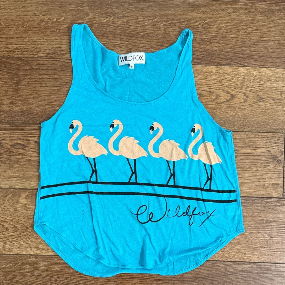 Wildfox Turquoise Flamingo Graphic Tank